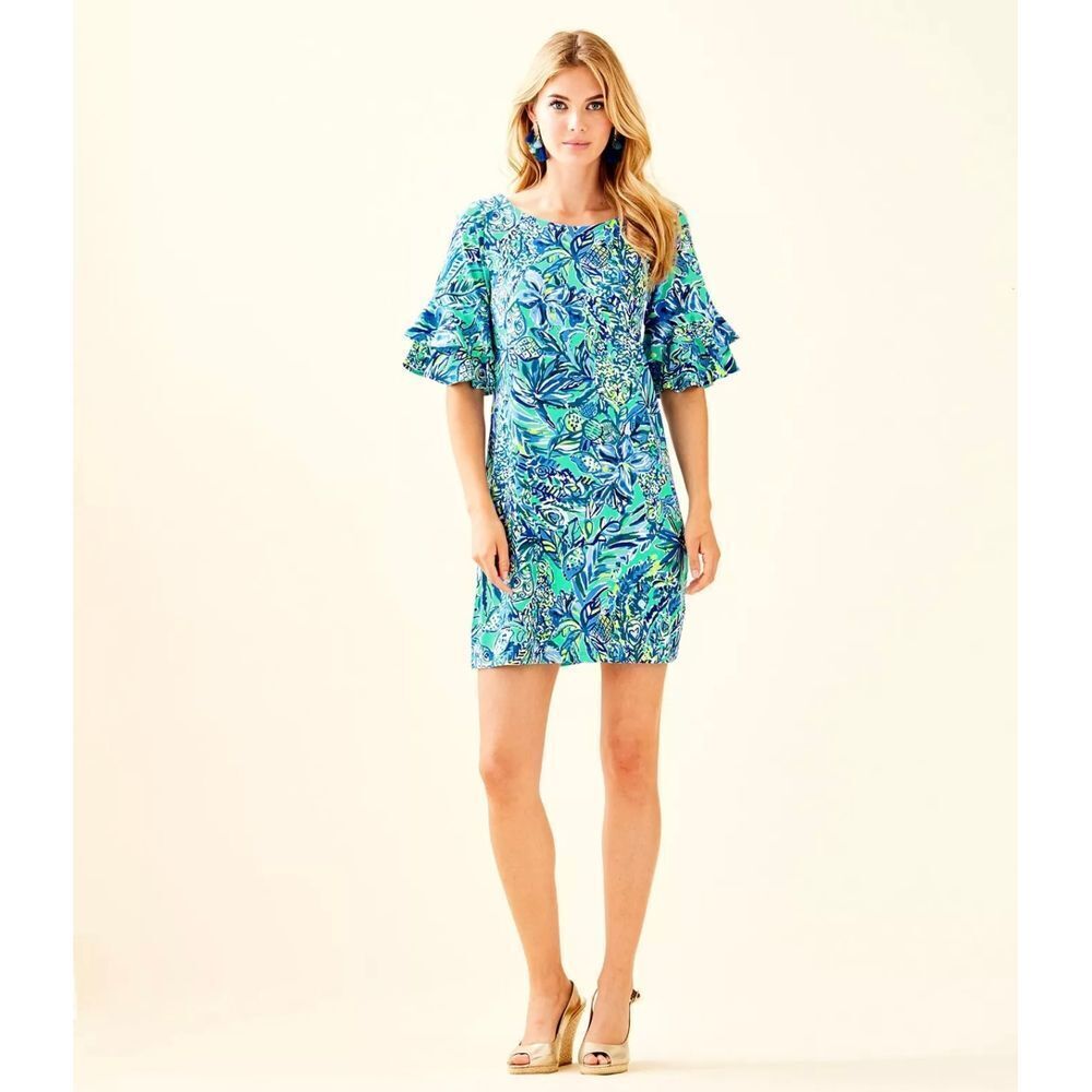 Lilly Pulitzer Lula Dress Bennet Blue Sneak a Peak Women's Size XS Preppy Beachy